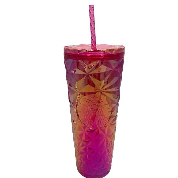 NEW Starbucks 2024 Summer Pink Red Diamond Prism Crystal 24 Oz Venti Tumbler - Picture 1 of 9